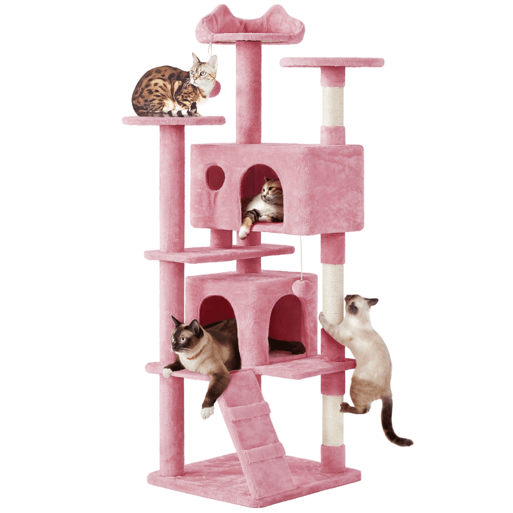 Pink Plush 70" Multi-Level Cat Tree with Condos and Scratching Posts