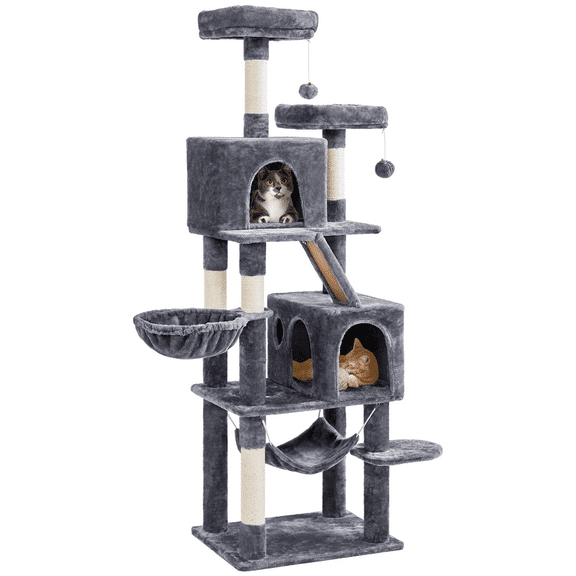 Alden Design 71.5″ H Multi-Level Large Cat Tree with 2 Cozy Perches and 2 Condos, Dark Gray