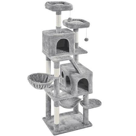 Alden Design 71.5? H Multi-Level Large Cat Tree with 2 Cozy Perches and 2 Condos, Light Gray