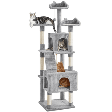 Alden Design 72? H Multi-Level Large Cat Tree with 2 Cozy Perches for Medium Cats, Light Gray
