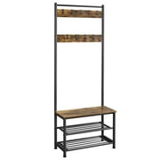 Alden Design 73 Metal Hall Tree with Shoe Storage Bench, Rustic Brown