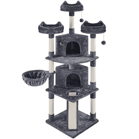 Alden Design 76"H Large Multilevel Cat Tree Tower with Condos and Perches, Dark Gray