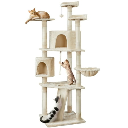 Alden Design 79? H Multilevel Cat Tree with 2 Condos Basket Scratching Posts, Beige