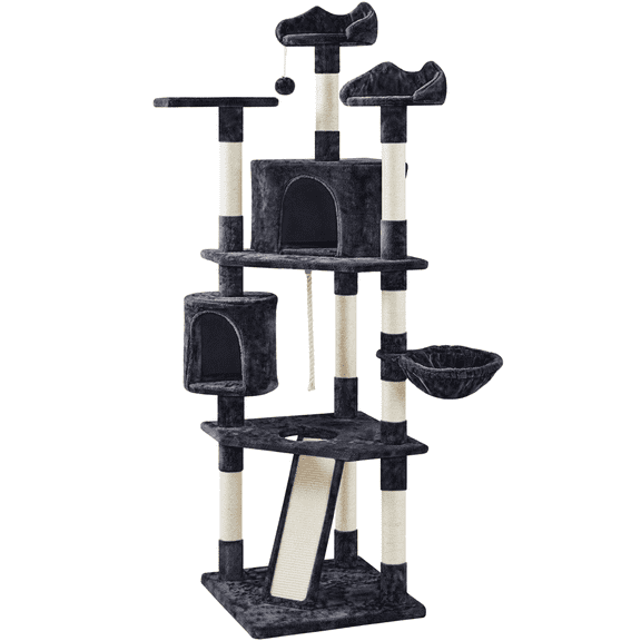 Alden Design 79"H Multilevel Large Cat Tree Condo Tower with Scratching Post, Black