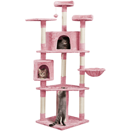 Alden Design 79"H Multilevel Large Cat Tree Condo Tower with Scratching Post, Pink