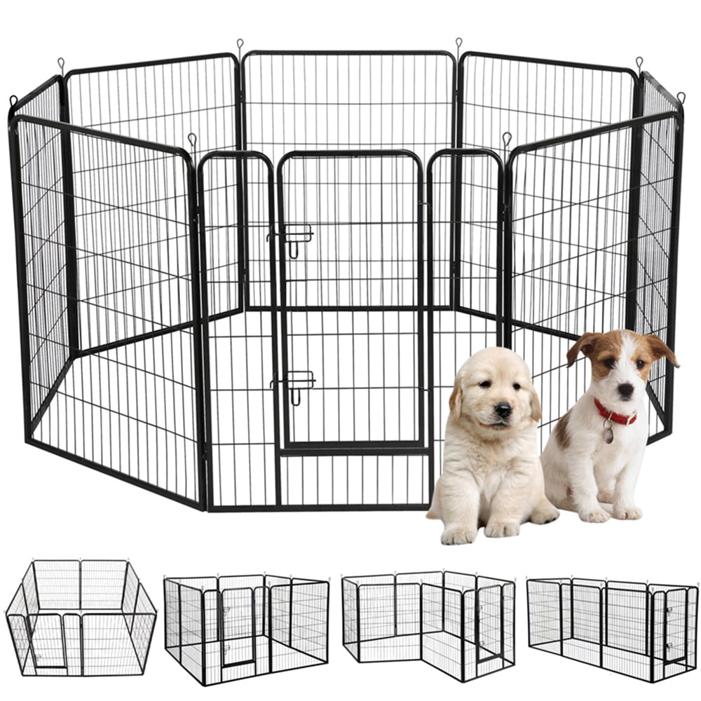 Alden Design 8 Panel Dog Playpen Metal Pet Exercise Pen Puppy Portable Cat Fence Barrier Outdoor/Indoor, Black