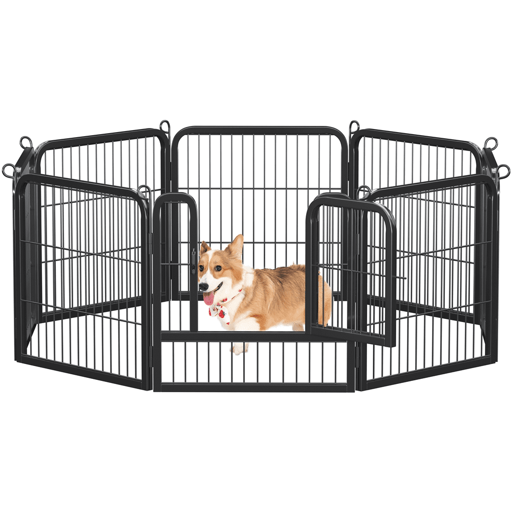 Alden Design 25" Tall 8 Panels Metal Dog Playpen Fence for Outdoor Indoor, Black