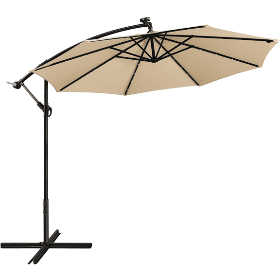 Alden Design 8' Tan Solid Print Octagon Cantilever Patio Umbrella, LED Lights
