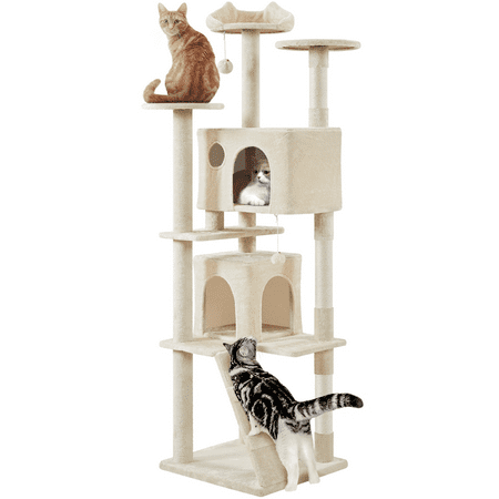 Alden Design 80? Tall Multilevel Cat Tree with 2 Condos & 3 Scratching Posts for Kittens,Beige