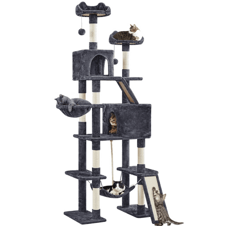 Alden Design 82.5? H Multi Level Large Cat Tree with 2 Cozy Condos for Indoor Small/Medium Cats, Dark Gray