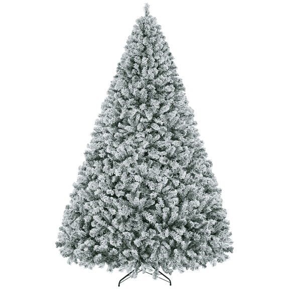 Alden Design 9 Ft Pre-Lit Flocked Artificial Christmas Tree with Foldable Stand, Green