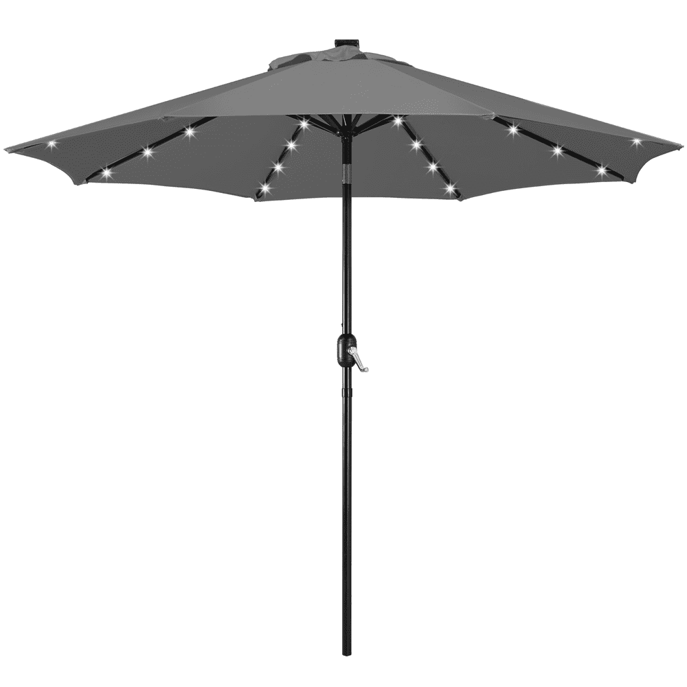 Alden Design 9FT Patio Umbrella 8 Ribs with 32 LED Light for Garden, Gray