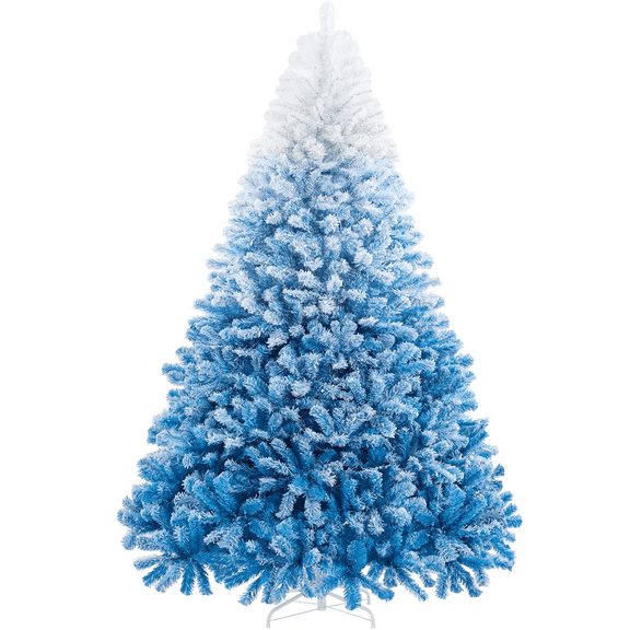 Alden Design 9Ft Pre-lit Flocked Artificial Christmas Tree with Incandescent Warm White Lights, Lake Blue Gradient