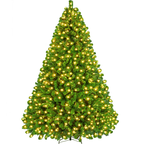 Alden Design 9Ft Pre-lit Flocked Artificial Christmas Tree with Incandescent Warm White Lights, Pure Green
