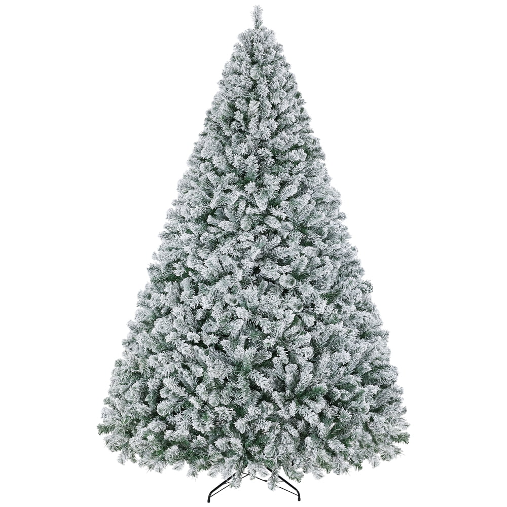 Alden Design 9ft Flocked Artificial Christmas Tree with Foldable Stand, Green