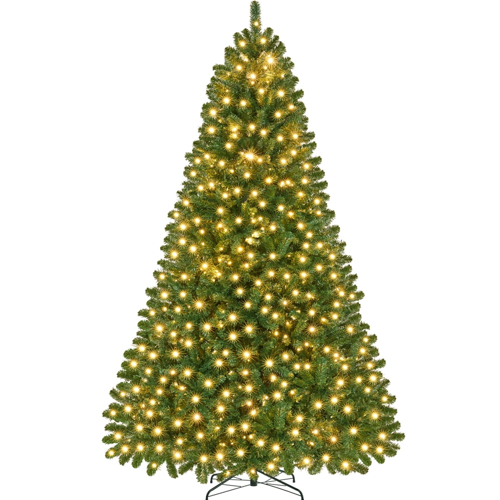 Alden Design 9ft Pre-lit Flocked Artificial Christmas Tree with Foldable Stand, Green