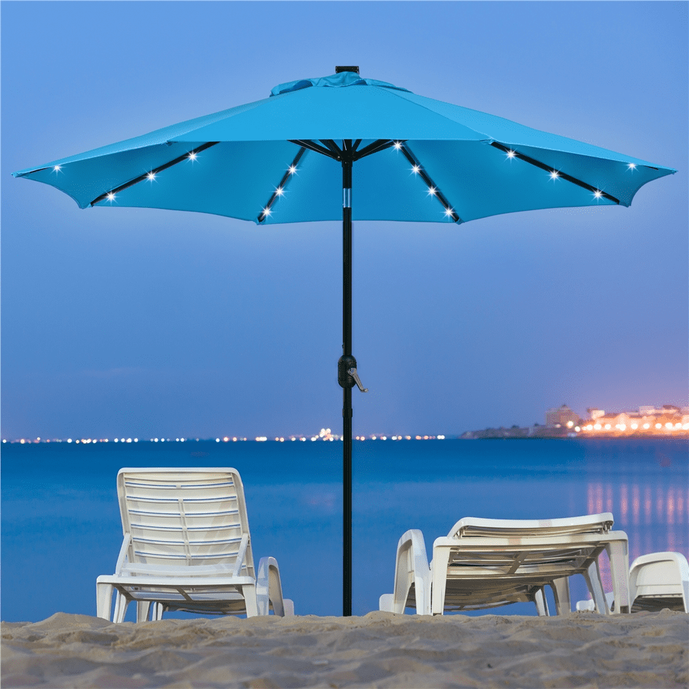 Alden Design 9ft Standard Patio Umbrella with LED Lights, Sky Blue