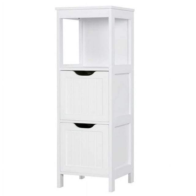 Alden Design Adjustable 3 Tiers Bathroom Cabinet Modern Storage Organizer Heavy Duty Vanity Stylish Floor Cabinet, White