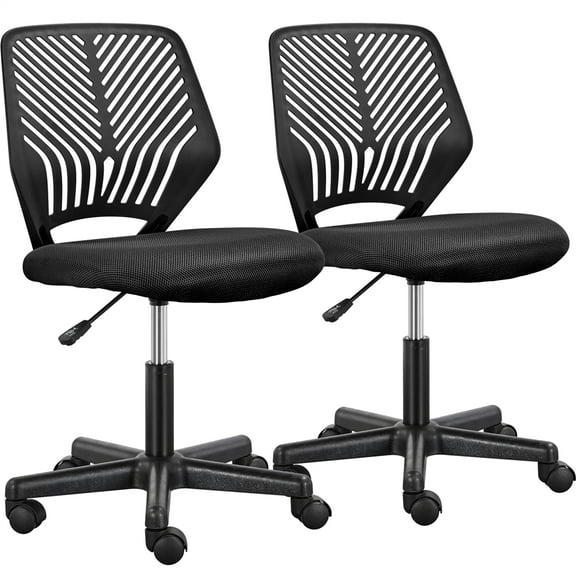 Alden Design Adjustable Armless Mid Back Office Chair, Set of 2, Black