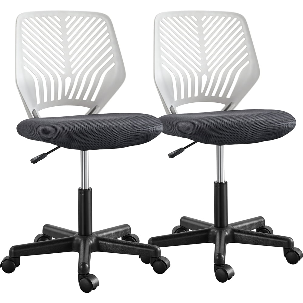 Alden Design Adjustable Armless Mid Back Office Chair, Set of 2, Dark Gray/White