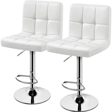 Alden Design Adjustable Bar Stool Modern Faux Leather Counter-Height  Bar Chair, Set of 2, White