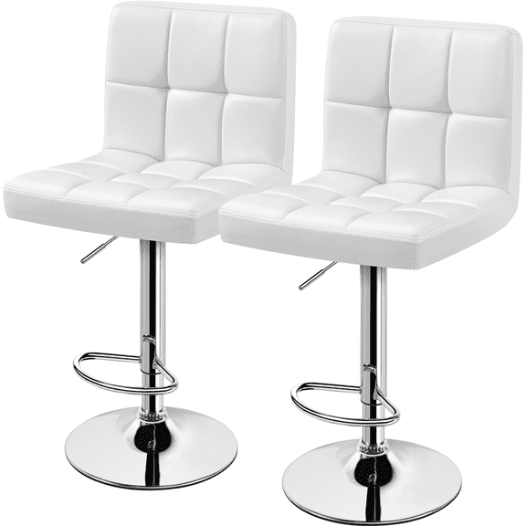 Alden Design Adjustable Bar Stool Modern Faux Leather Counter-Height Bar Chair, Set of 2, White
