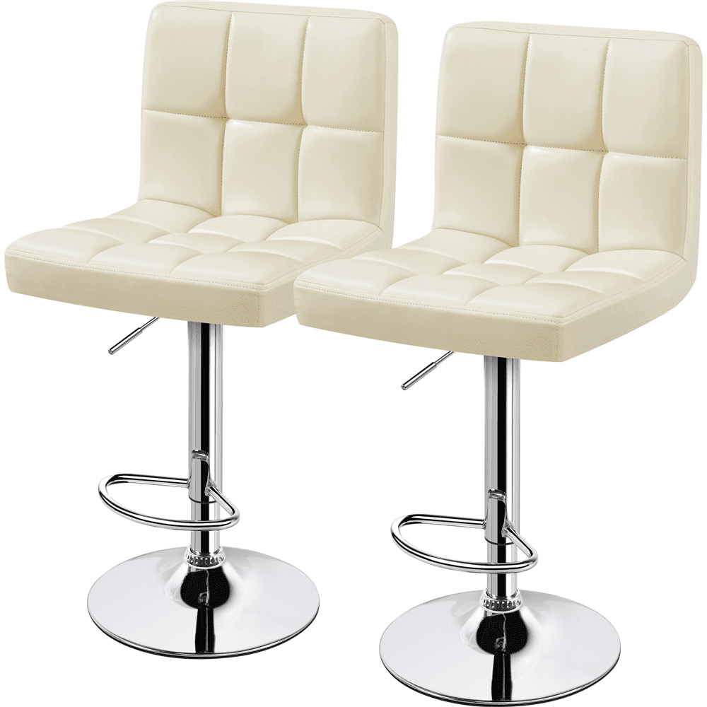 Alden Design Adjustable Modern Faux Leather Counter-Height Mid-Back Bar Chair, Set of 2, Beige