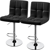 Alden Design Adjustable Bar Stool Faux Leather Counter-Height Mid-Back Bar Chair, Set of 2, Black