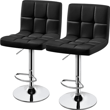 Alden Design Adjustable Bar Stool Faux Leather Counter-Height Mid-Back Bar Chair, Set of 2, Black