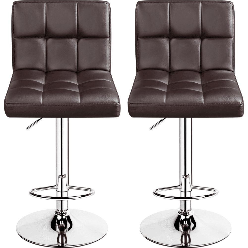 Alden Design Adjustable Bar Stool Modern Faux Leather Counter-Height Mid-Back Bar Chair, Set of 2, Brown