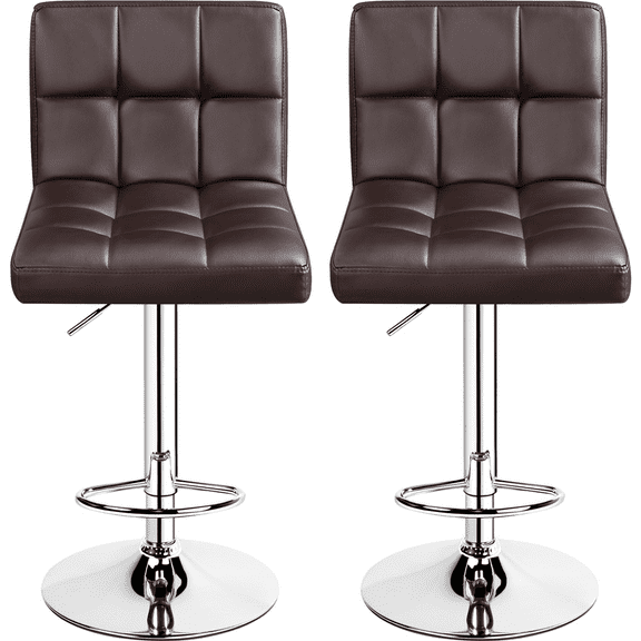 Alden Design Adjustable Bar Stool Modern Faux Leather Counter-Height Mid-Back Bar Chair, Set of 2, Brown