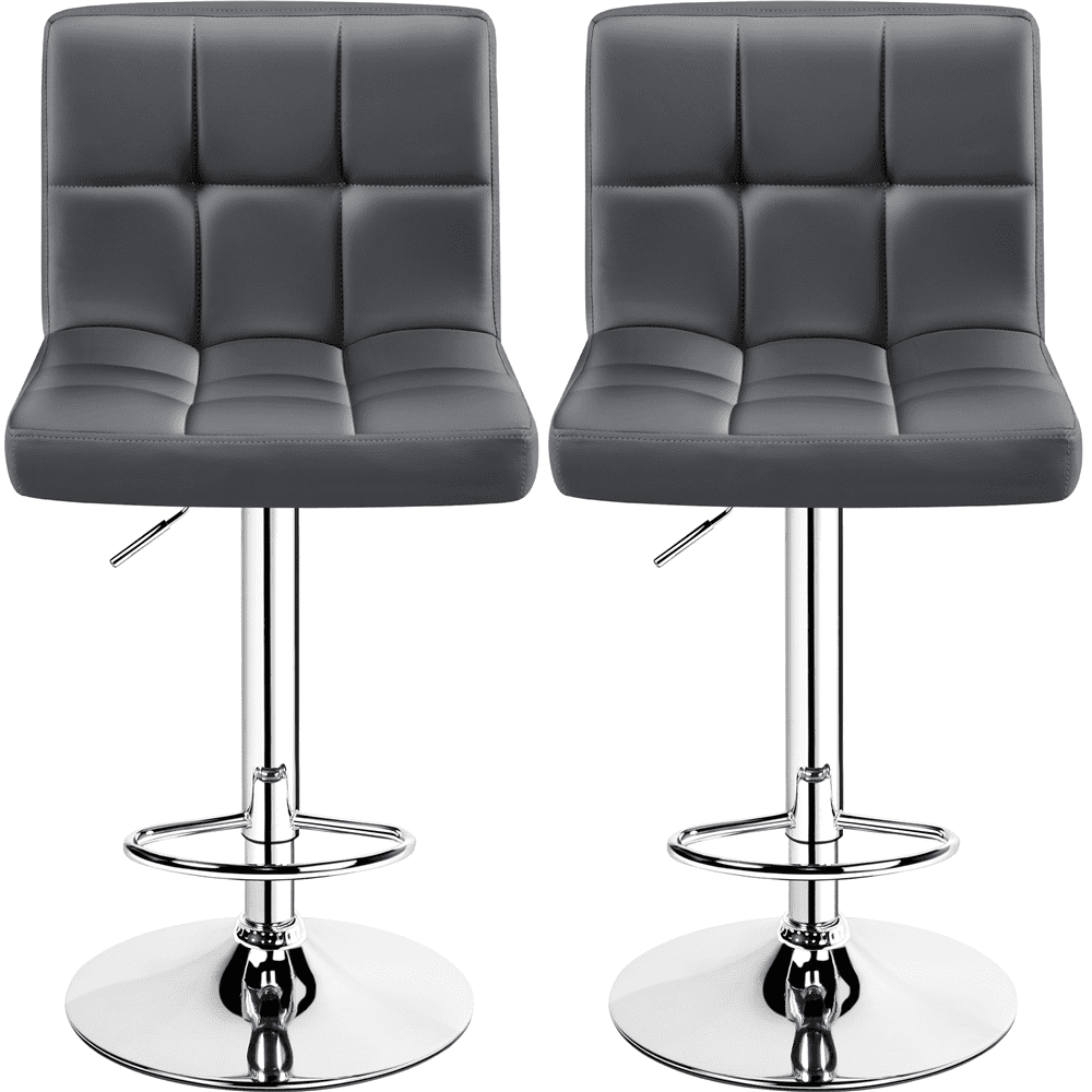 Alden Design Adjustable Bar Stool Modern Faux Leather Counter-Height Mid-Back Bar Chair, Set of 2, Gray