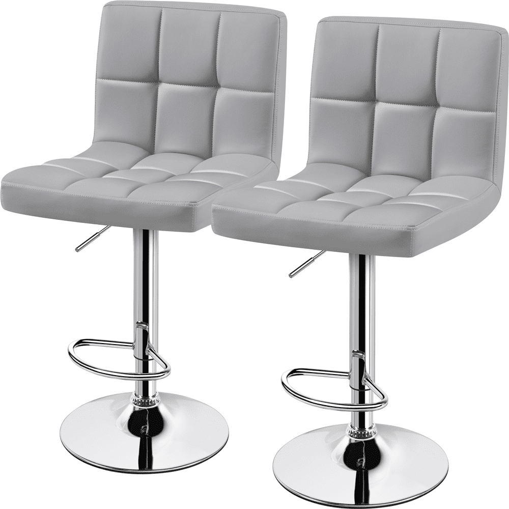 Alden Design Adjustable Bar Stool Faux Leather Counter Height Mid-Back Bar Chair Set of 2, Light Gray