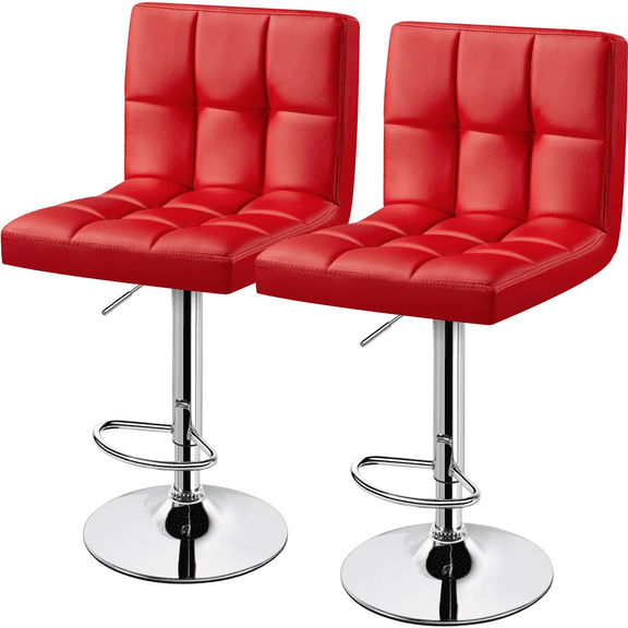 Alden Design Adjustable Bar Stool Modern Faux Leather Counter-Height Mid-Back Bar Chair, Set of 2, Red