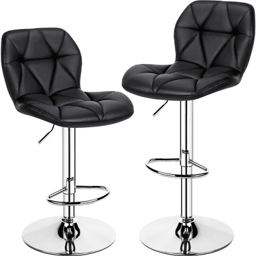 Alden Design Adjustable Counter-Height Bar Chair Faux Leather Modern Bar Stool, Set of 2, Black