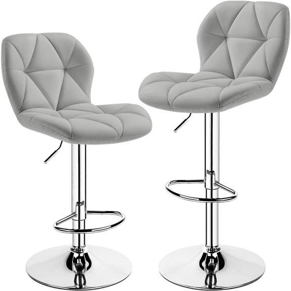 Alden Design Adjustable Counter-Height Faux Leather Modern Barstool, Set of 2, Light Gray