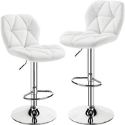 Alden Design Adjustable Counter-Height Faux Leather Modern Bar stools, Set of 2, White