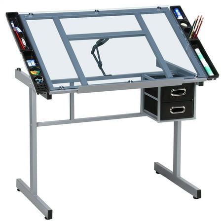 Alden Design Adjustable Desktop Craft Table with Drawers, Black