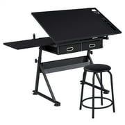 Alden Design Adjustable Drafting Table with Stool, Black