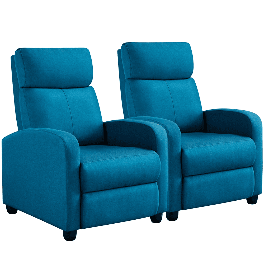 Alden Design Adjustable Fabric Recliner Chair with Pocket Springs for Livingroom, Set of 2, Teal