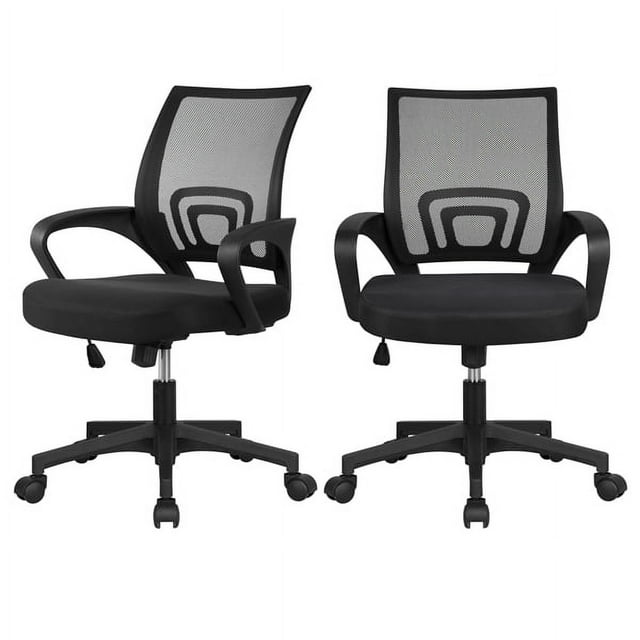 Alden Design Adjustable Mesh Swivel Office Chair with Armrest, Set of 2, Black