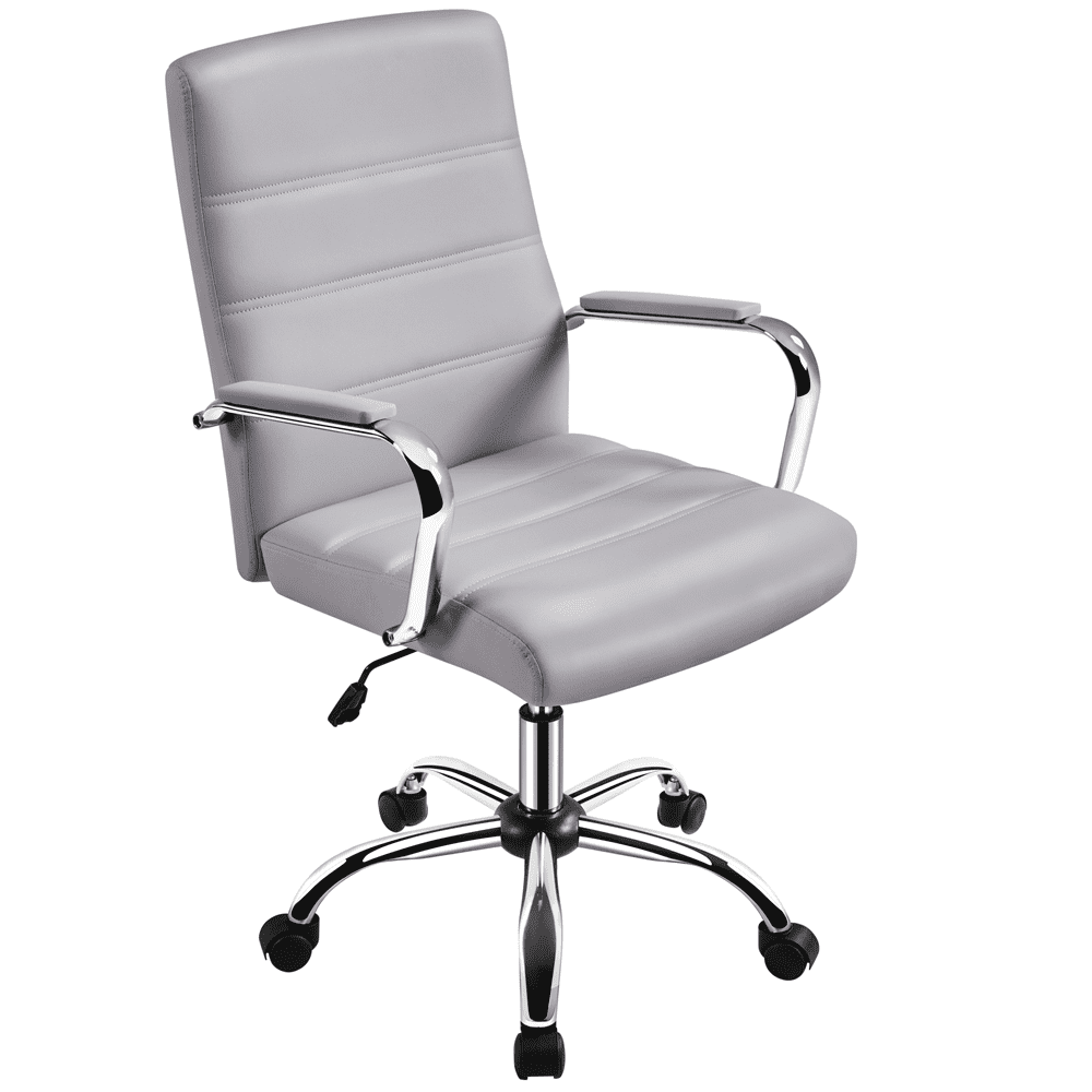 Alden Design Adjustable Mid-Back Faux Leather Swivel Executive Office Chair, Light Gray