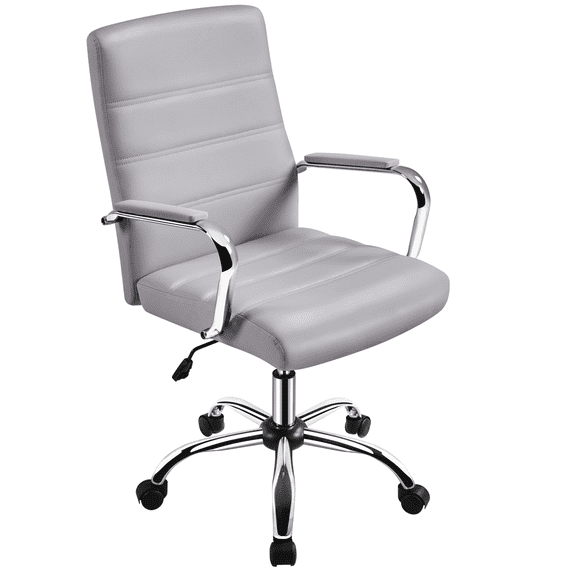 Alden Design Adjustable Mid-Back Faux Leather Swivel Executive Office Chair, Light Gray