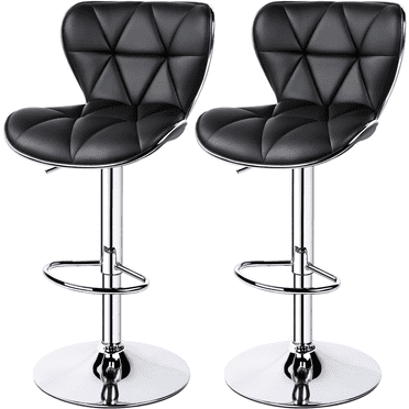 Alden Design Adjustable Mid-back Faux Leather Counter-Height Bar Stool, Set of 2, Black