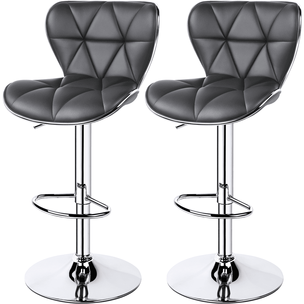 Alden Design Adjustable Mid-back Faux Leather Counter-Height Bar Stool for Kitchen Counter, Set of 2, Gray