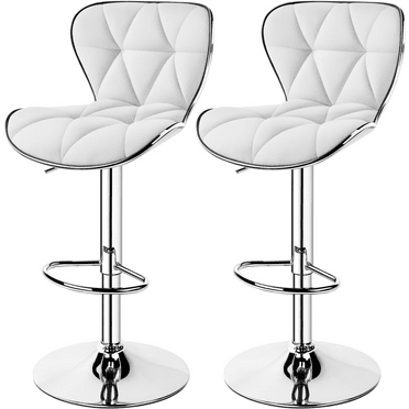 Alden Design Adjustable Mid-back Faux Leather Counter-Height Bar Stool for Kitchen Counter, Set of 2, White