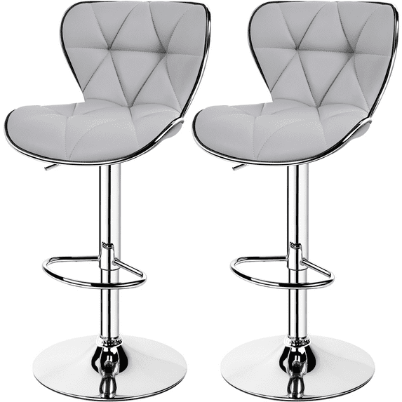 Alden Design Adjustable Mid-back Faux Leather Counter-Height Bar Stool, Set of 2, Light Gray