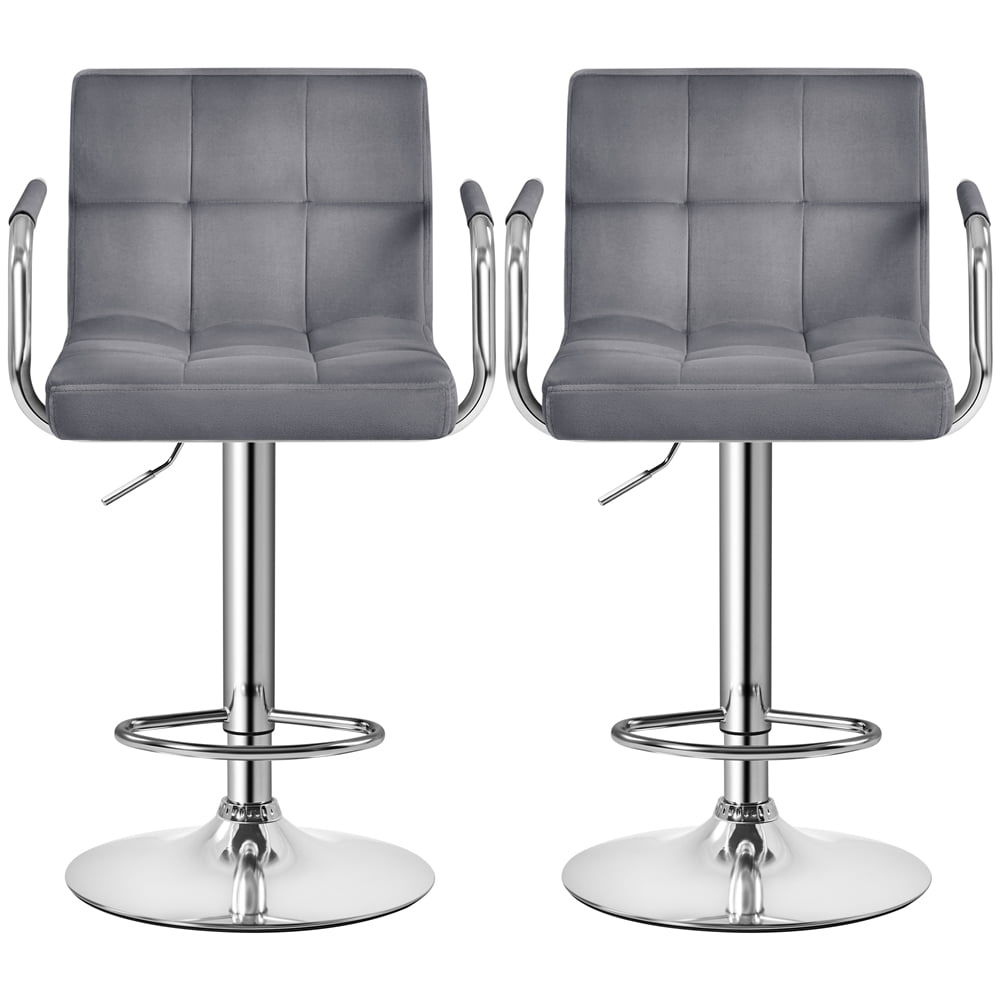 Alden Design Adjustable Modern Velvet Bar Stools with Swivel, Set of 2, Dark Gray
