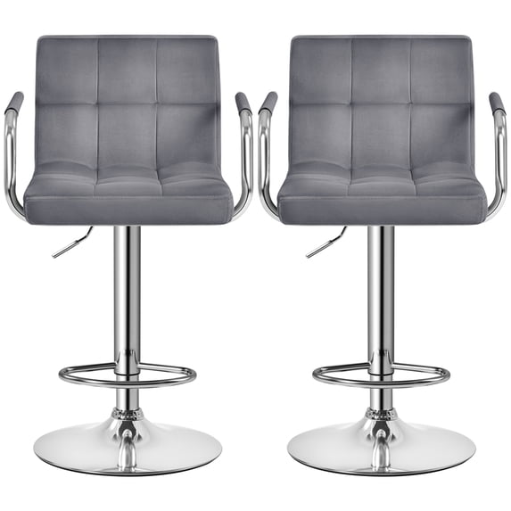 Alden Design Adjustable Modern Velvet Bar Stools with Swivel, Set of 2, Dark Gray
