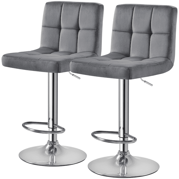Alden Design Adjustable Modern Velvet Counter-Height Mid-Back Barstool, Set of 2, Gray